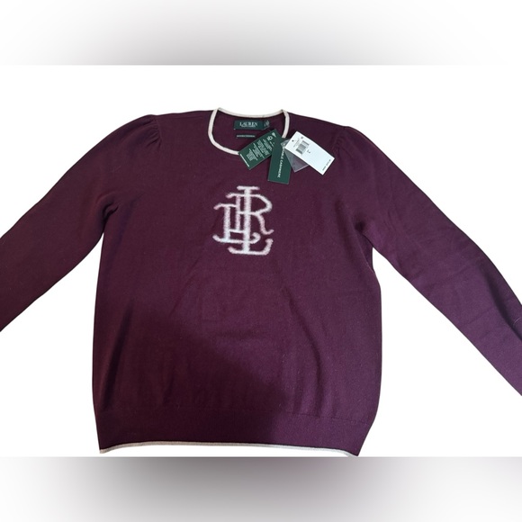 Lauren Ralph Lauren Cashmere Sweater Burgundy RL Monogram Logo NWT L - Picture 3 of 3